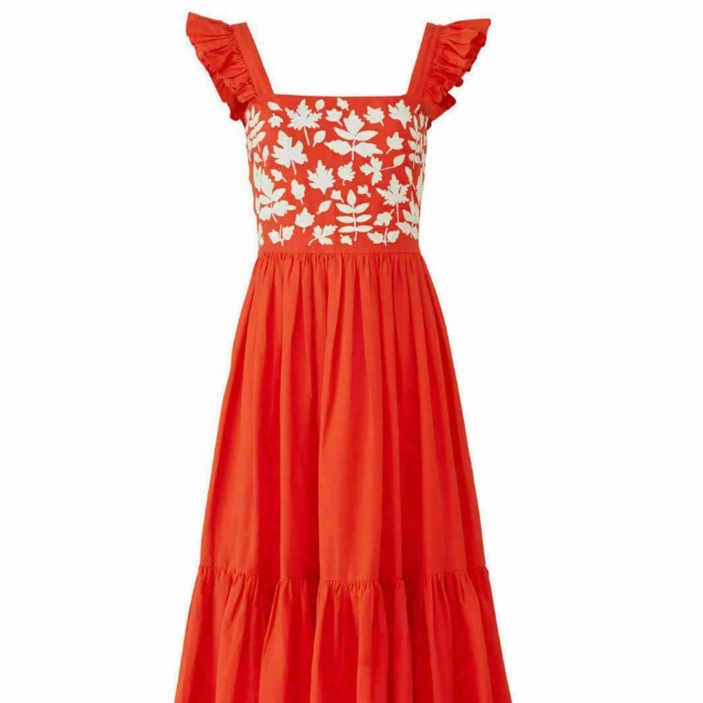 CAROLINA K Red Ruffle Embroidered Shift Dress